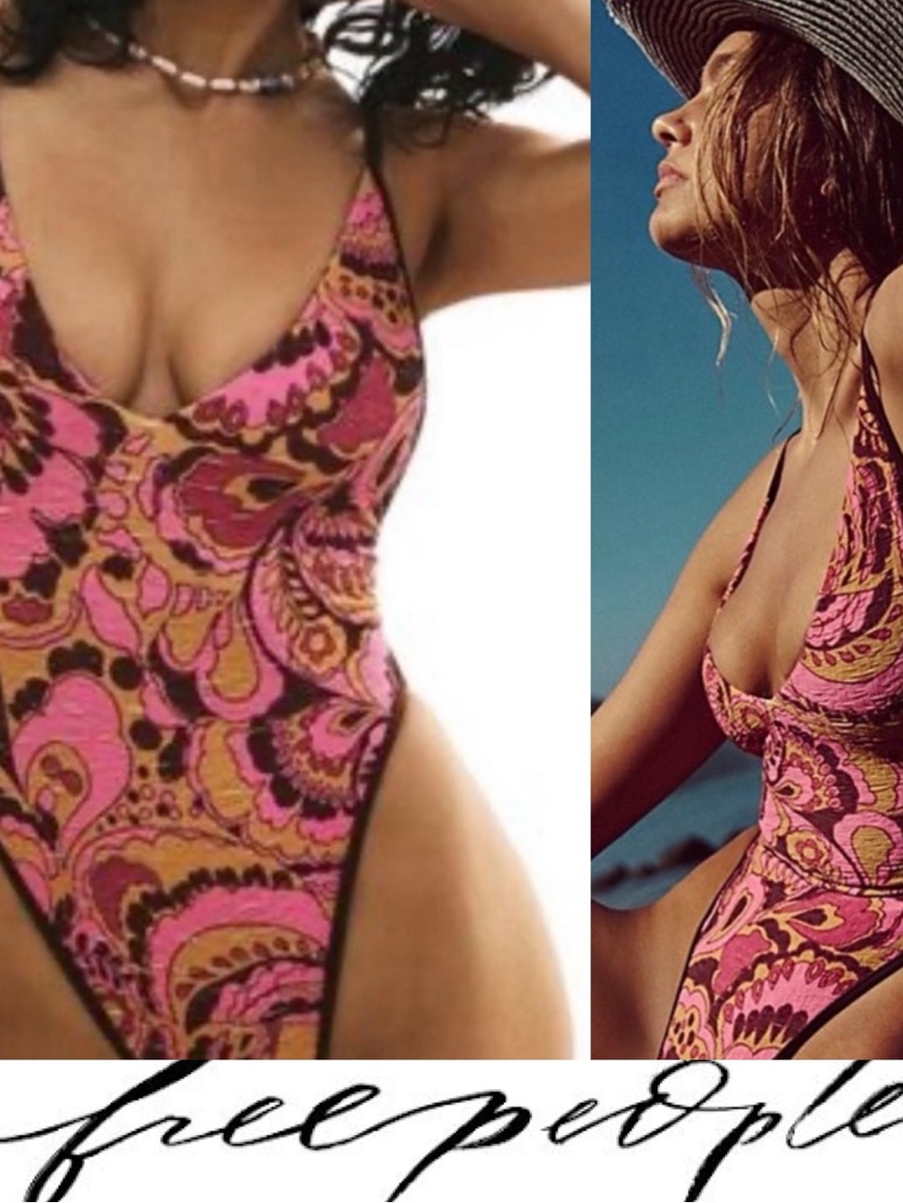 Free People Amber Printed One Piece Swimsuit🩷 NWOT Size XL